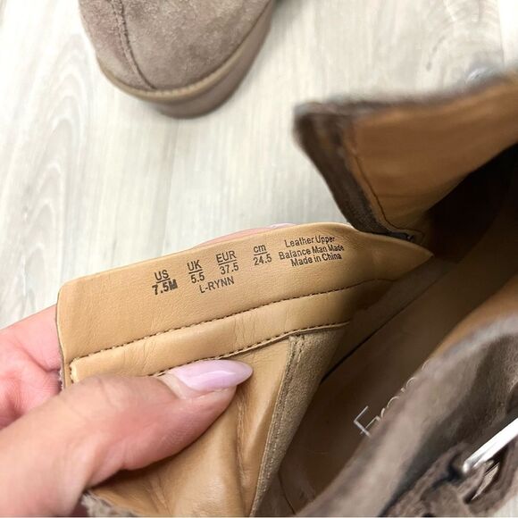 Franco Sarto Booties Women’s 7.5 Rynn Tan Suede Leather Double Buckle Ankle - Picture 5 of 9